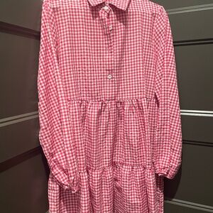 SHEIN Pink Checkered Button-Up Dress